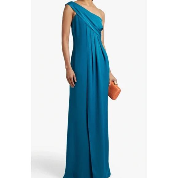 Rachel Zoe Draped Turquoise On Shoulder Kareen Gown Sz 8 - Picture 7 of 12